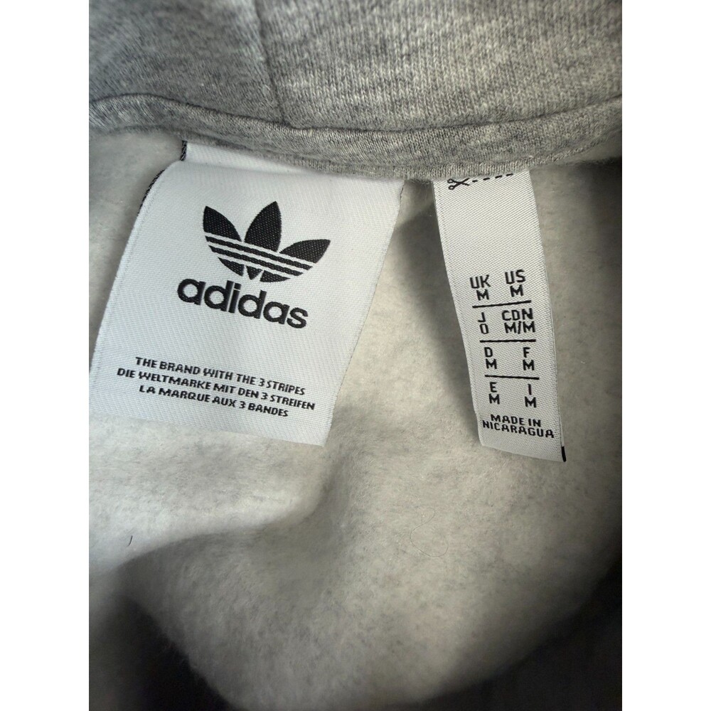 Adidas Originals Hoodie Mens M Gray Black Graphic Logo Pullover Sweatshirt Fleec - Picture 6 of 8